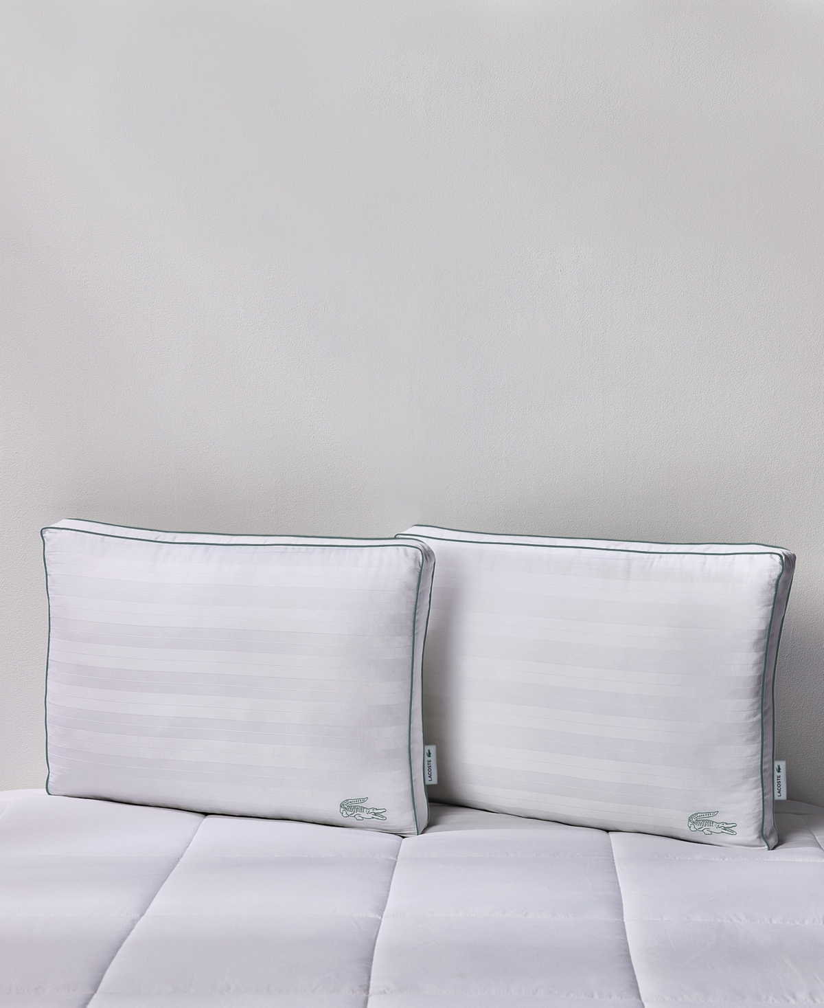 Lacoste Home Tennis Stripe Cotton Gusseted Medium-density Pillow, King In White