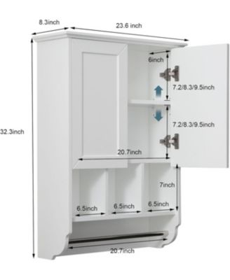 23x32" White Bathroom Wall Cabinet with Towel Bar & Adjustable Shelves - Over Storage for Bath, Kitchen, Laundry