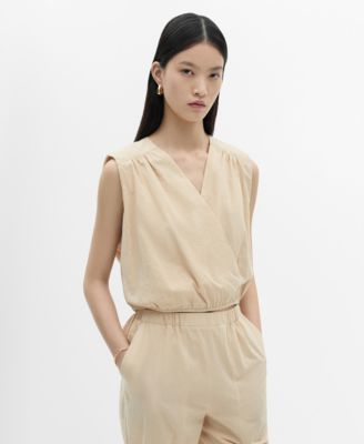 MANGO - Women's Gathered Details Cotton Blouse