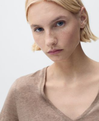 Women's V-Neck Linen T-Shirt