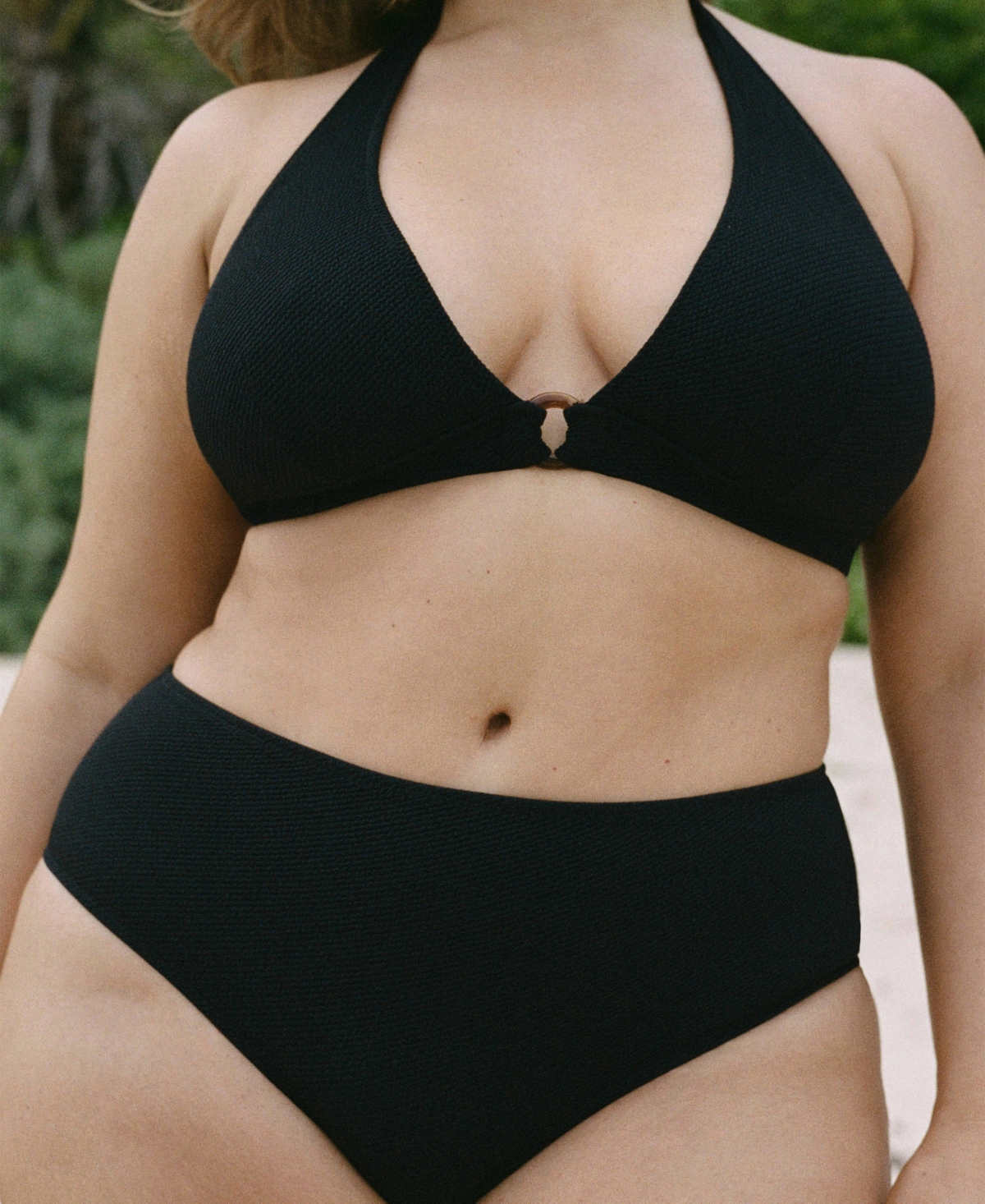 Mango Ribbed High-waisted Bikini Bottom Black In White