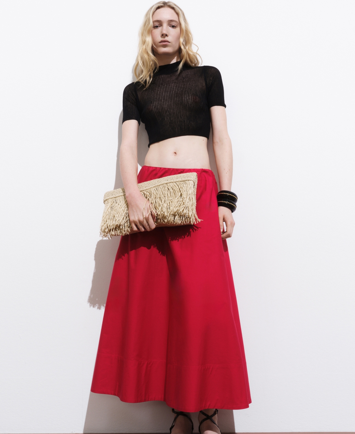 Mango Pleated Midi Skirt In Red