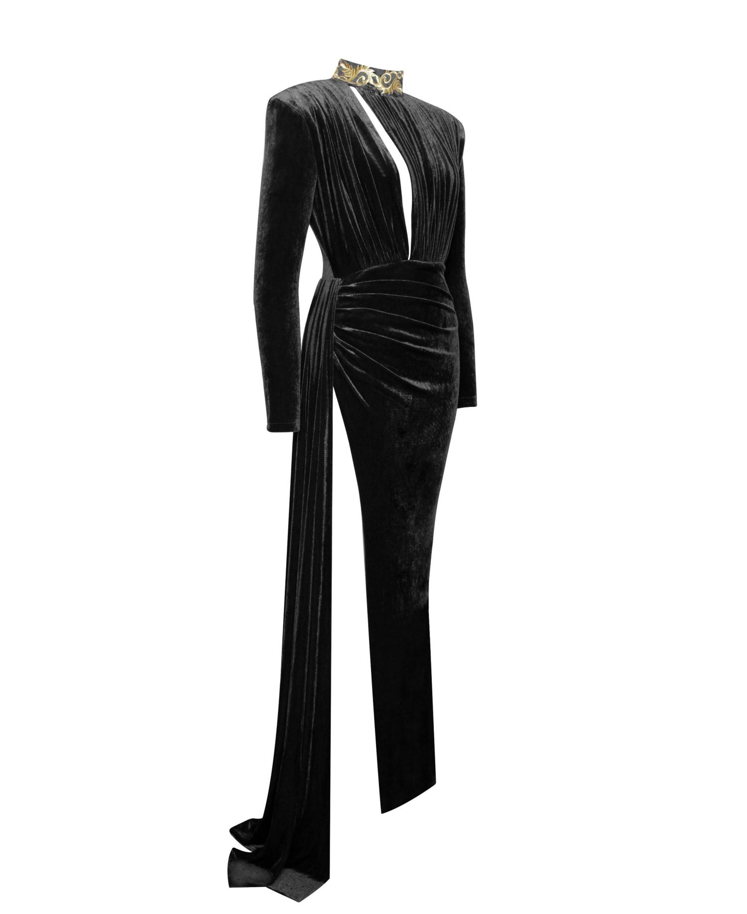 Women Zenaida Black Cutout High Slit Velvet Gown