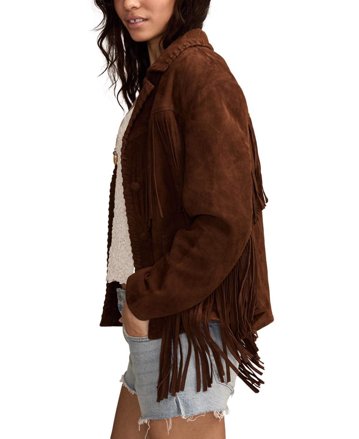 Lucky Brand Women'sâ Fringed Collared Jacket In Brown