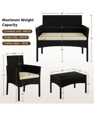 4-Piece Outdoor Reception Set with 1 2-Seat Sofa, 2 Single-Seat Sofa and 1 Coffee Table, Black/Beige