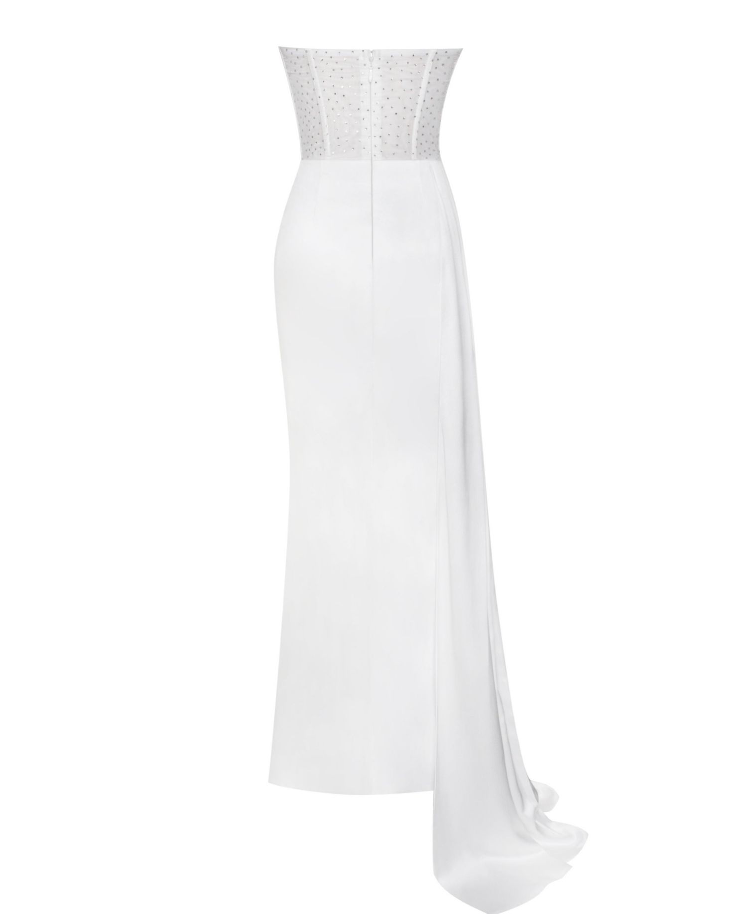 Women Holly White Crystallized Corset High Slit Satin Gown