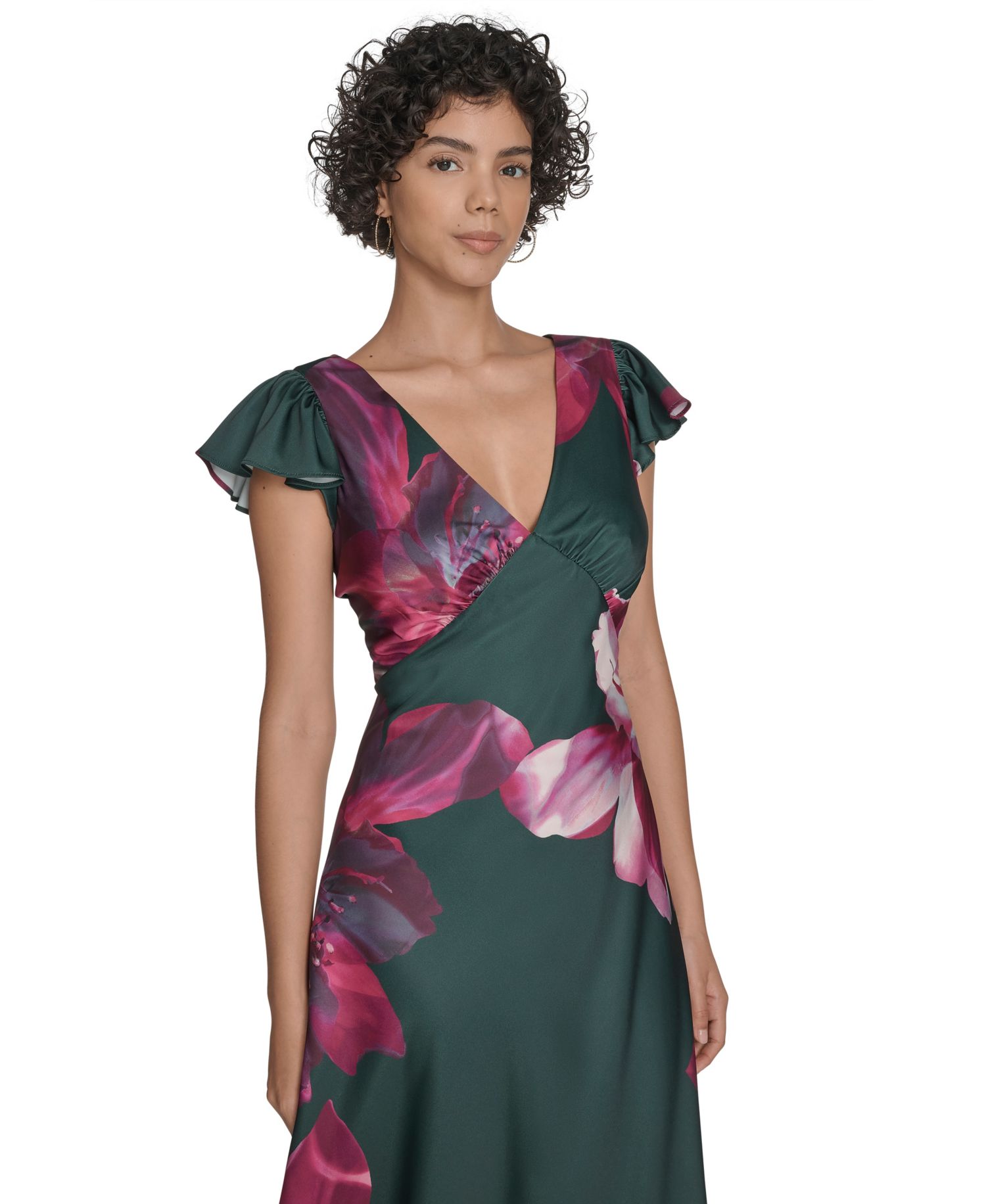 Women's Flutter Sleeve Satin Midi Dress