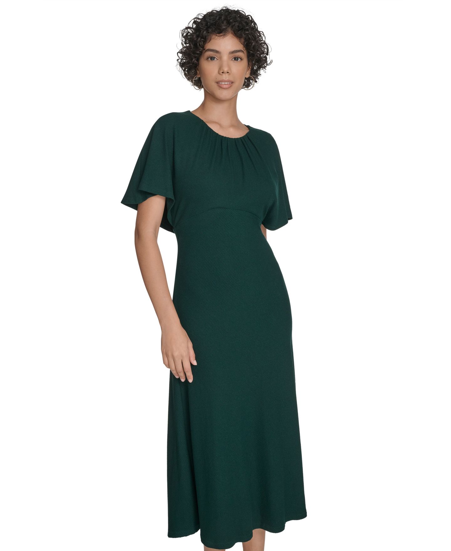 Женское платье Calvin Klein Flutter Sleeve Midi, цвет: Malachite — фото 2