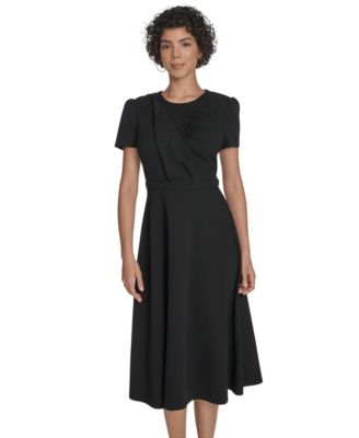 Women's Short Sleeve Ruched Midi Dress