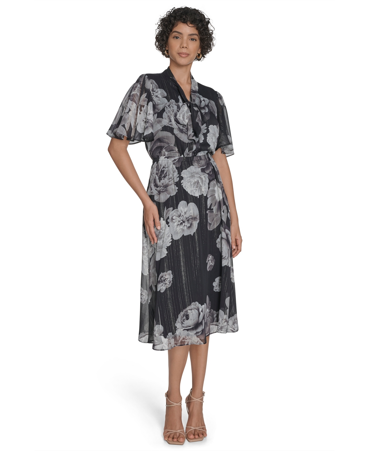 Calvin Klein Women's Flutter Sleeve Midi Dress In Black
