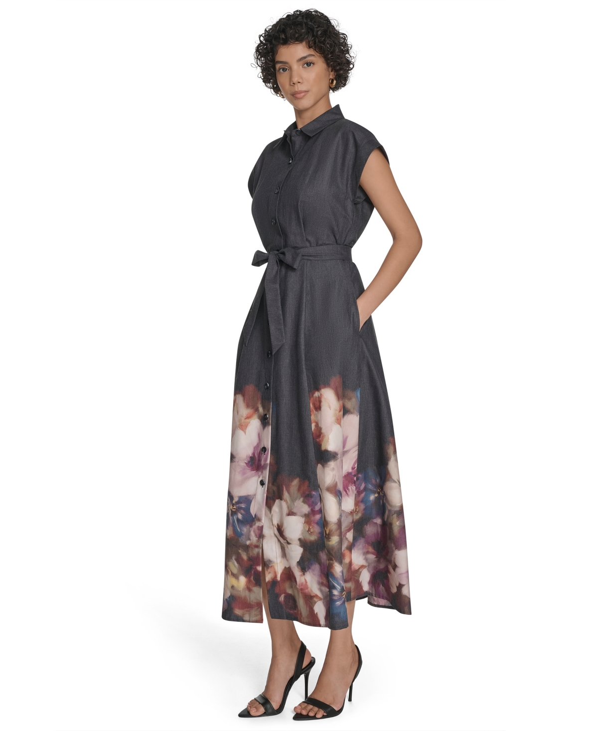 Calvin Klein Plus Size Printed Short Sleeve Shirtdress In Multi