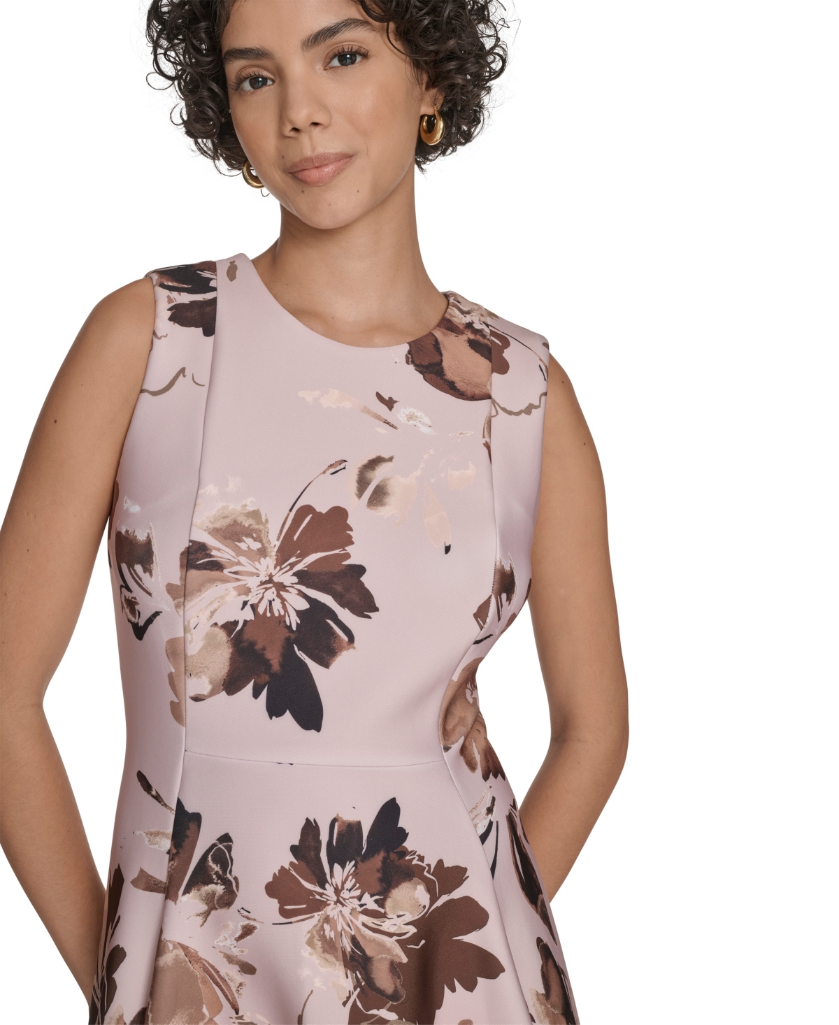 Calvin Klein Plus Size Printed Sleeveless Fit And Flare Dress In Multi