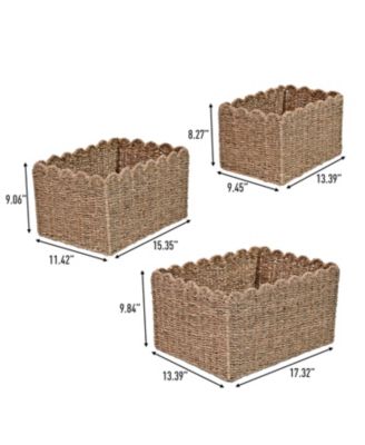 Arden Coastal Cottage Seagrass Scalloped Rectangular Organizing Storage Baskets (Set of 3)