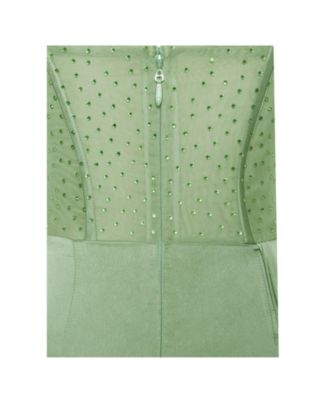 Women Holly Basil Crystallized Corset High Slit Satin Gown