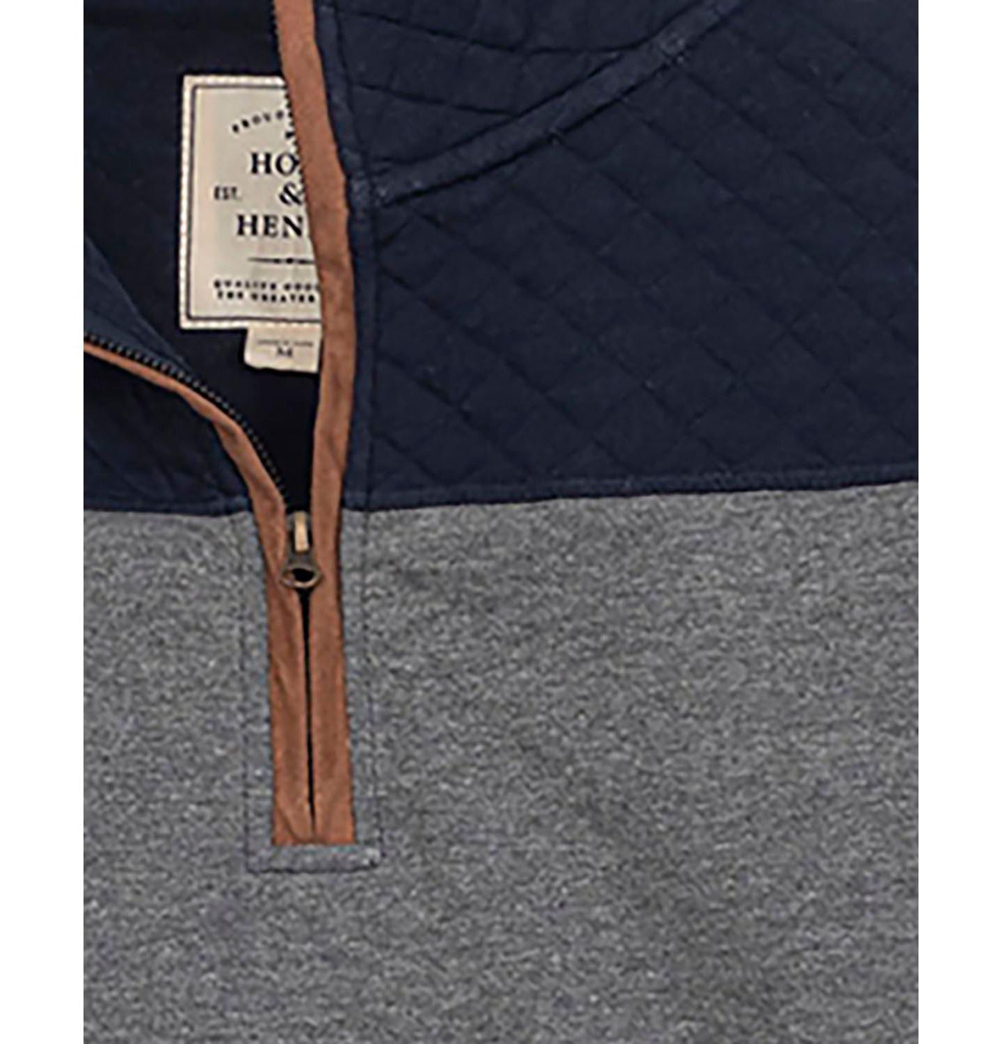 Мужской свитер Hope & Henry Organic French Terry Half Zip Pullover with Quilted Yoke, цвет: Тёмно-синий / Серый — фото 6