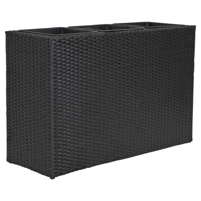 3-Section Wicker Planter Box for Indoor or Outdoor Use - Black