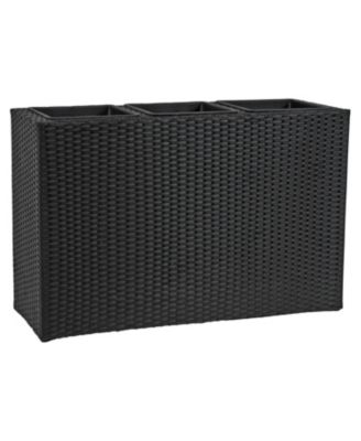 3-Section Wicker Planter Box for Indoor or Outdoor Use - Black