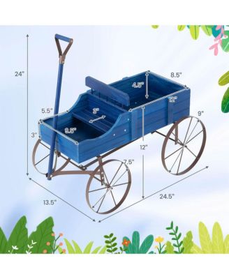 Patio Wooden Garden Flower Planter Wagon Plant Bed W/ Wheel Garden Yard  24.5'' x 13.5'' x 24''