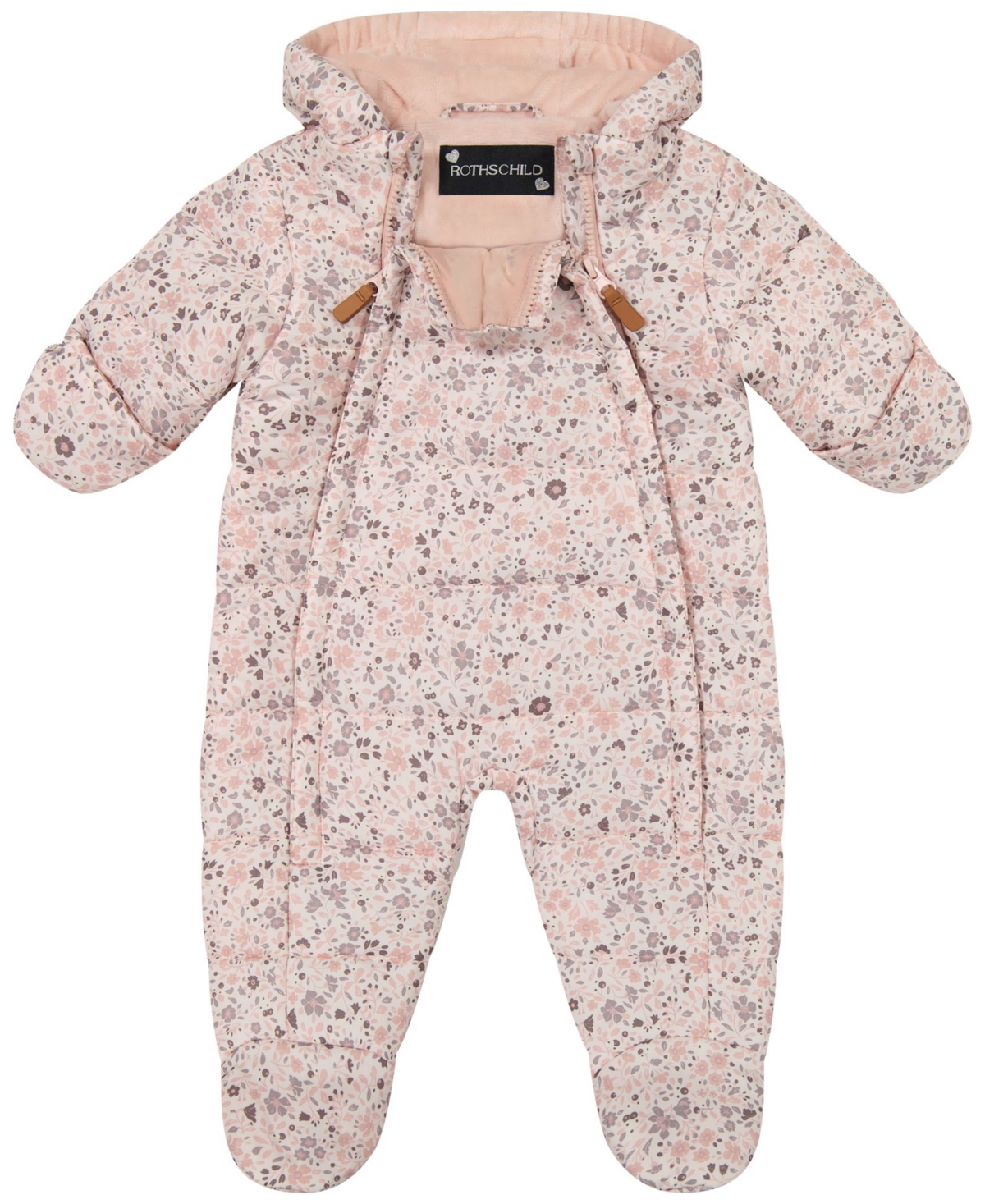 S Rothschild & Co Baby Girls Double Zip Floral Pram Snowsuit In Neutral