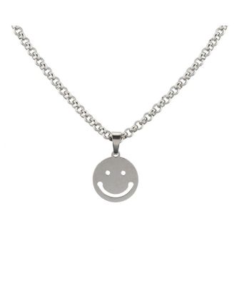 Stainless Steel Smiley Face Pendant Necklace, 18" + 2" Extender