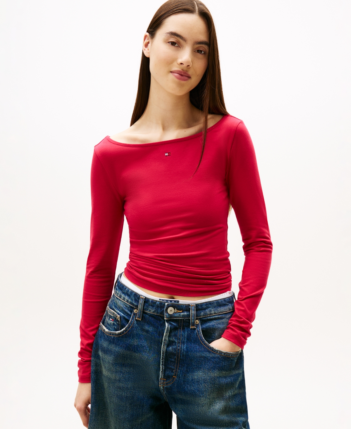 Tommy Jeans Women's Slim Flag Bling Long Sleeve T-shirt In Red