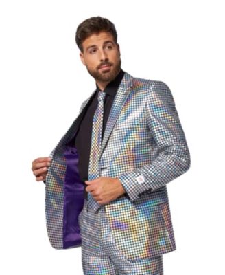 Men's Silver Suit - New Years And Christmas Party Costume - Metallic Shiny Silver - Includes Blazer, Pants and Tie