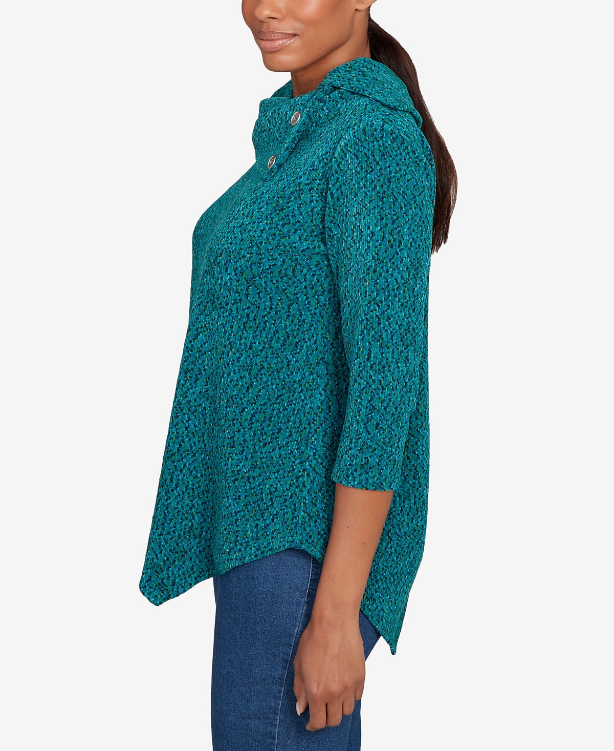 Ruby Rd. Petite Spacedye Chenille Split Cowl Neck Top In Green