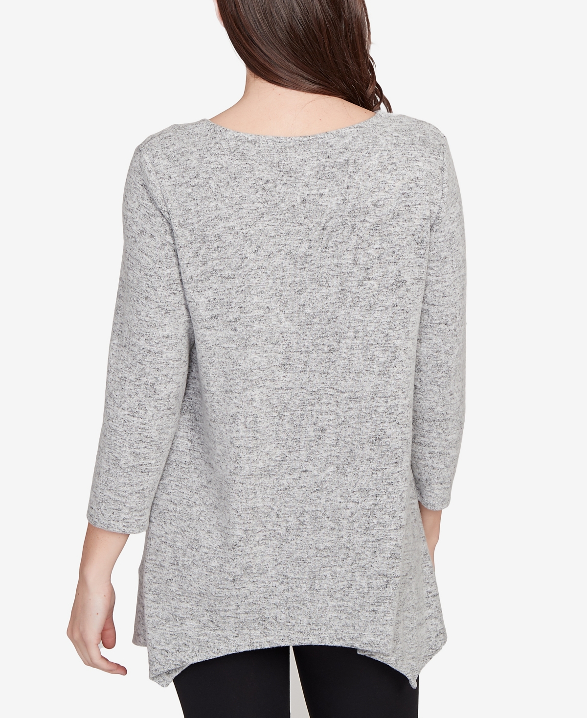 Ruby Rd. Petite Solid Spliced Cozy Knit Top In Gray