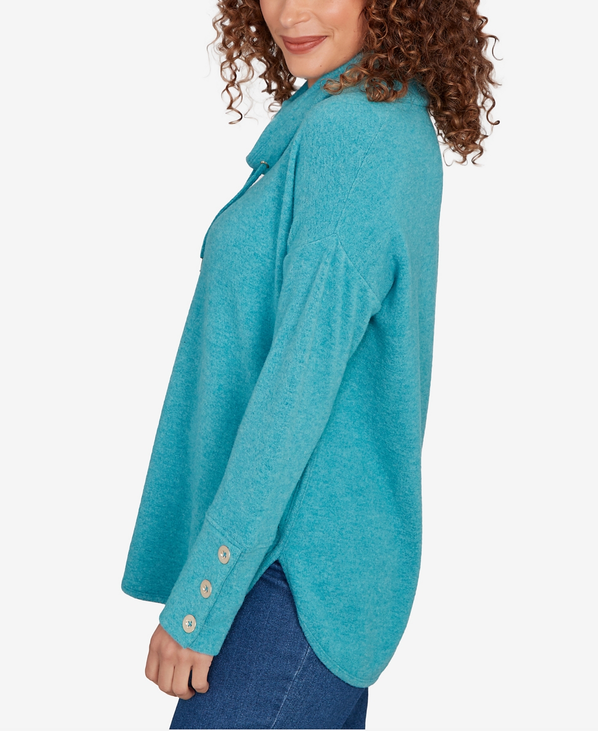 Ruby Rd. Petite Cozy Cowl Neck Drawstring Top In Blue