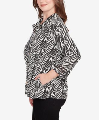 Petite Zebra Collared Knit Swing Jacket