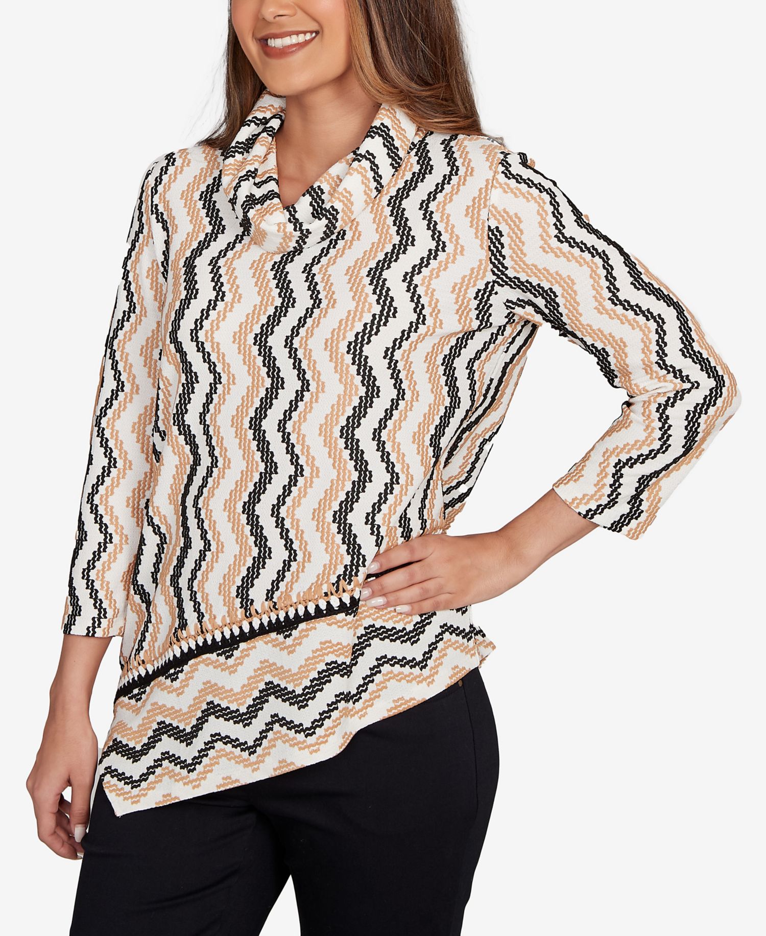 Petite Cowl Neck Zigzig Textured Knit Top