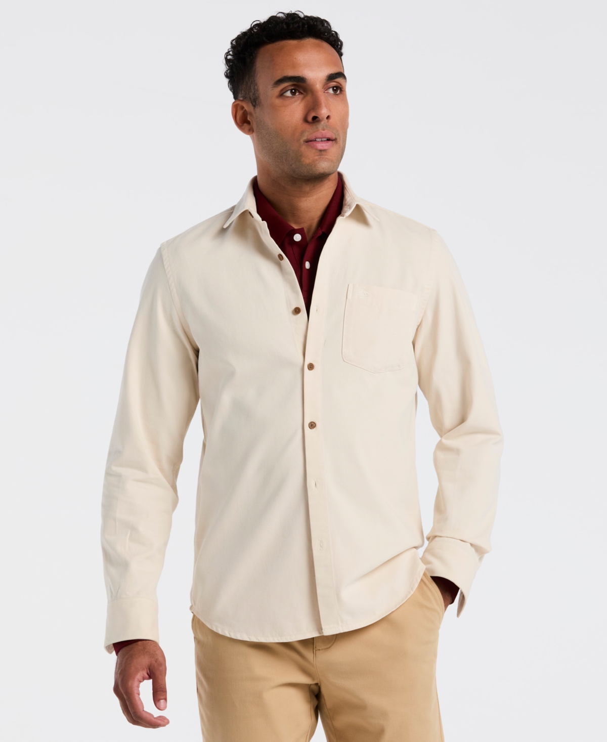 Original Penguin Men's Long Sleeve Garment Dyed Solid Shirt In Neutral