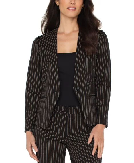 Petite Collarless Fitted Blazer - Ticking Stripe Print