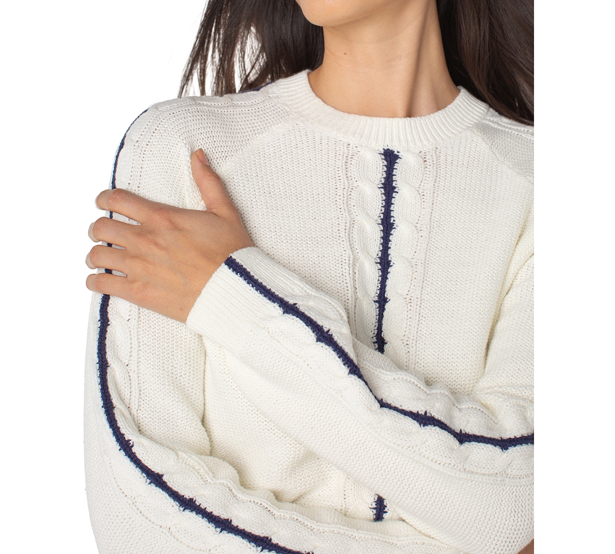 Liverpool Los Angeles Petite Long Sleeve Crewneck Sweater In White