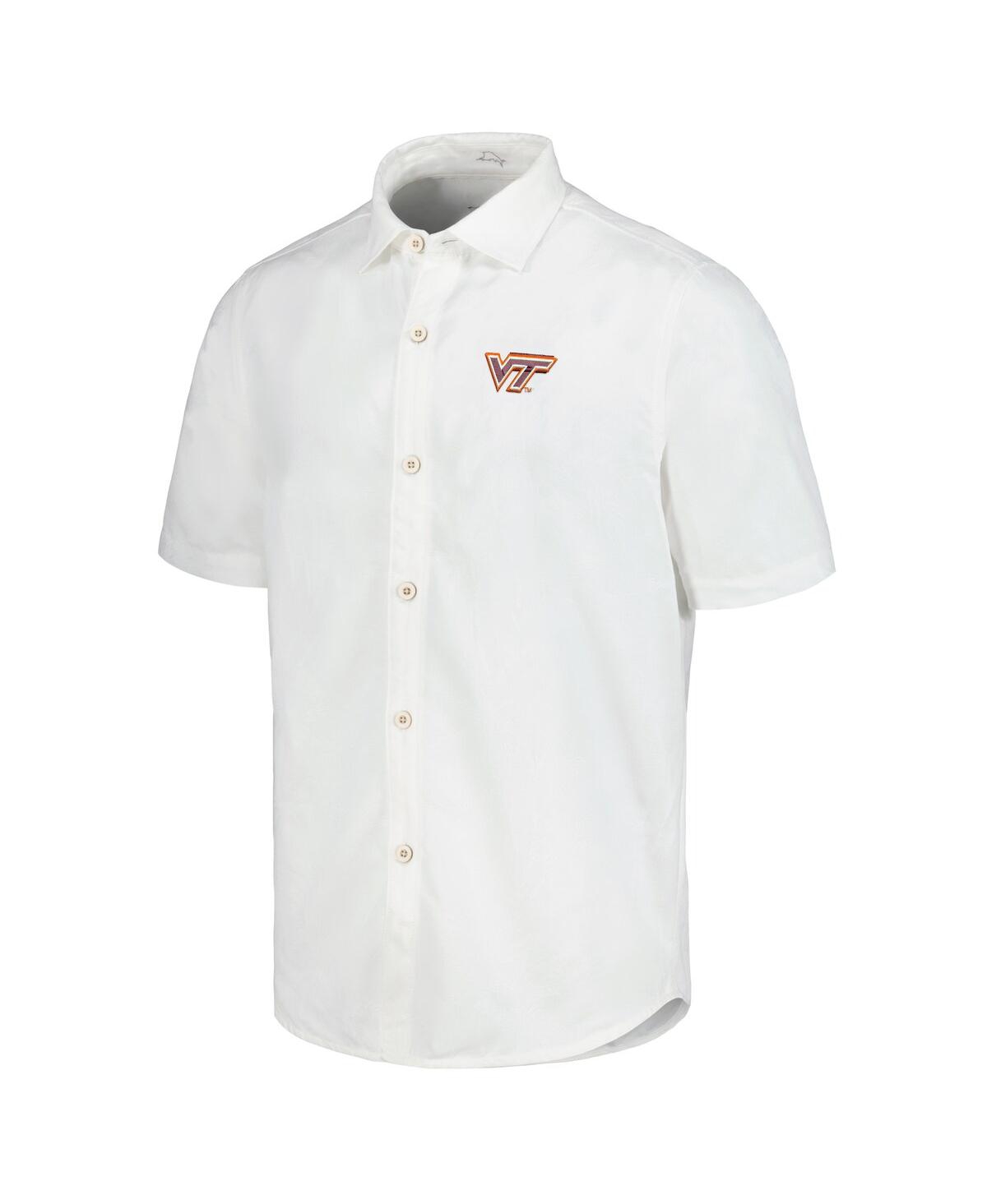 Tommy Bahama Men's White Virginia Tech Hokies Coconut Point Palm Vista Islandzone Camp Button-up Shirt In White