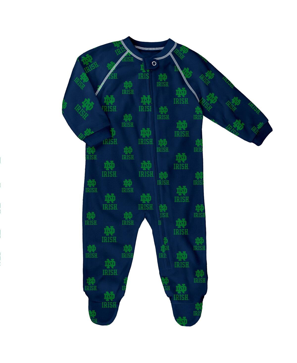 Outerstuff Baby Boys And Girls Navy Notre Dame Fighting Irish All-over Print Raglan Full-zip Coverall In Blue