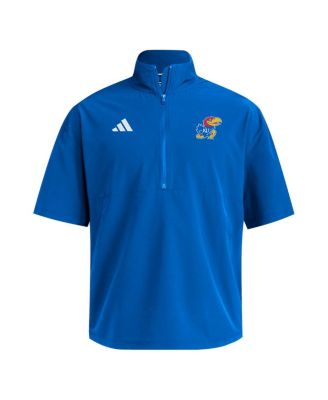 Men's Royal Kansas Jayhawks Woven Quarter-Zip Short Sleeve Pullover Hoodie