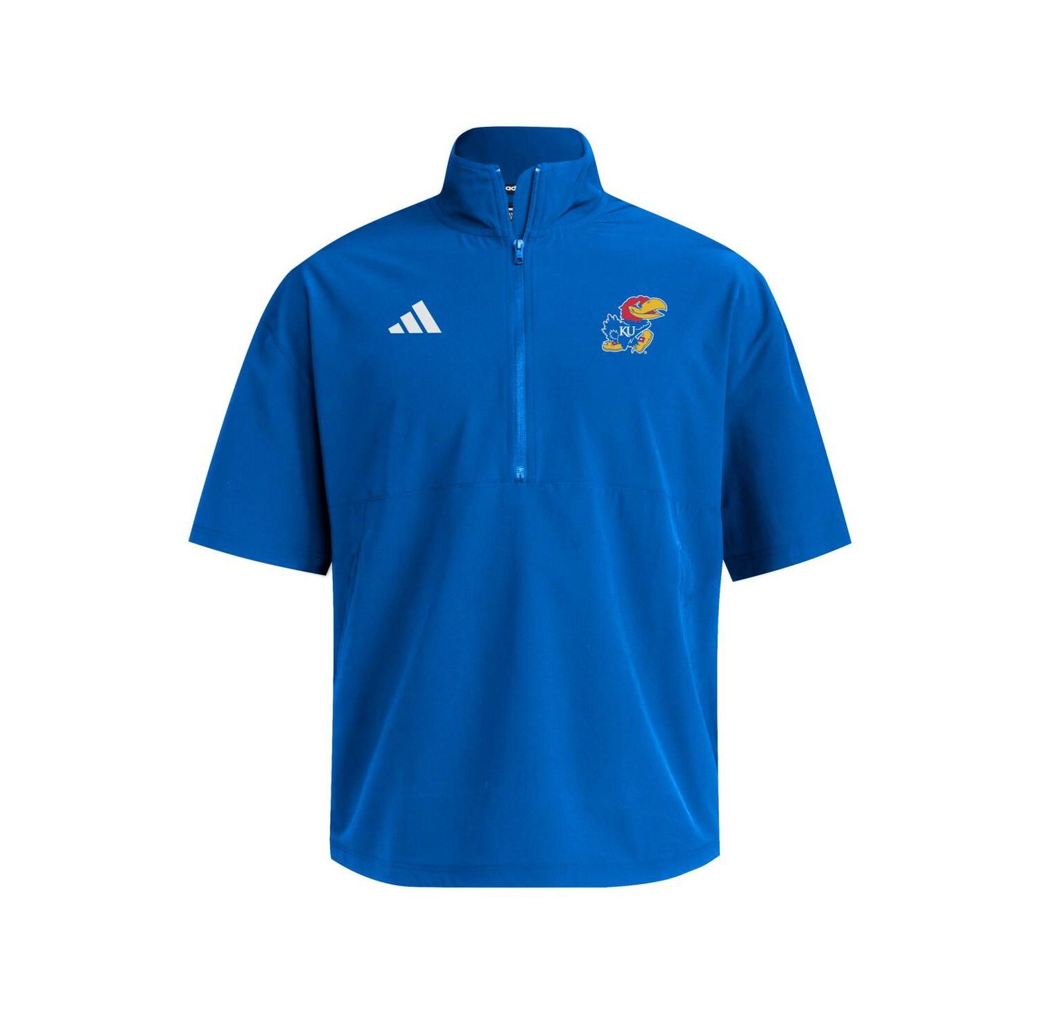Men's Royal Kansas Jayhawks Woven Quarter-Zip Short Sleeve Pullover Hoodie