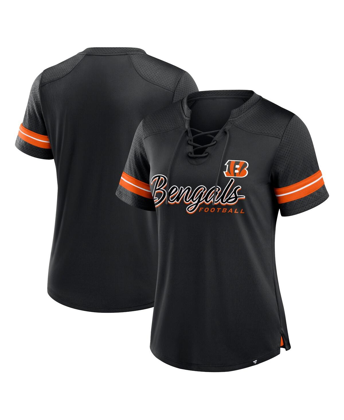 Fanatics Women's Black Cincinnati Bengals Play Script Lace-Up T-Shirt - Black