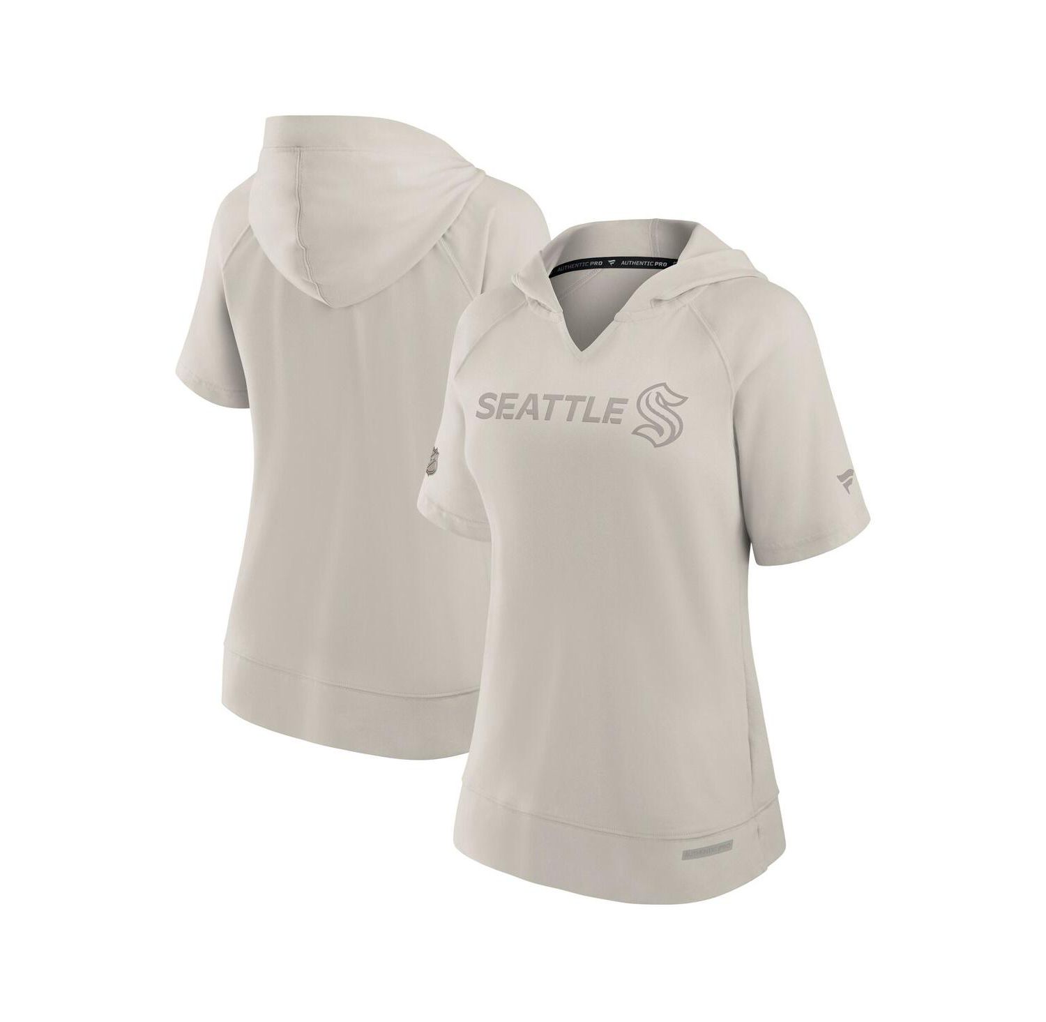 Women's Cream Seattle Kraken Authentic Pro Road Short Sleeve V-Neck Pullover Hoodie