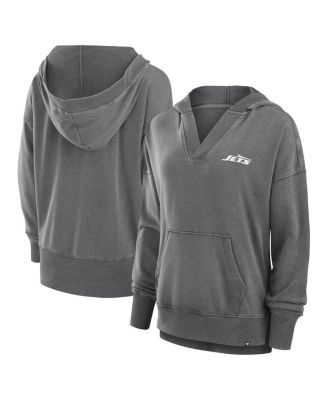 Fanatics - Women's Heather Charcoal New York Jets Initiative Snow Wash French Terry V-Neck Pullover Hoodie