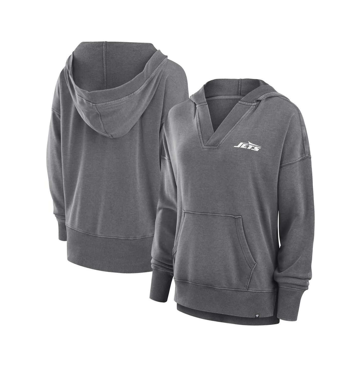 Женское худи Fanatics Heather Charcoal New York Jets Initiative Snow Wash French Terry V-Neck Pullover — фото 1