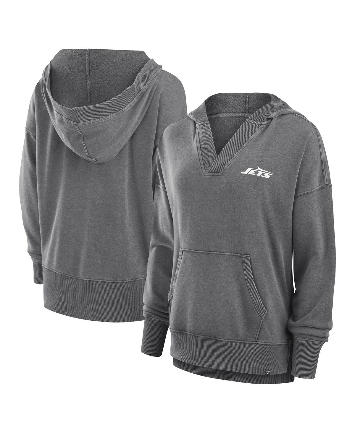 Fanatics Women's Heather Charcoal Minnesota Vikings Initiative Snow Wash French Terry V-neck Pullover Hoodie In Gray