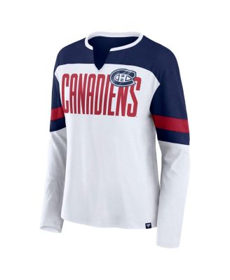 Women's White/Navy Montreal Canadiens Frozen Long Sleeve Notch Neck T-Shirt