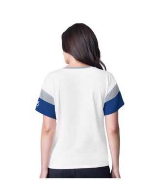 Women's White Tampa Bay Lightning Rink Oversized Rhinestone V-Neck T-Shirt