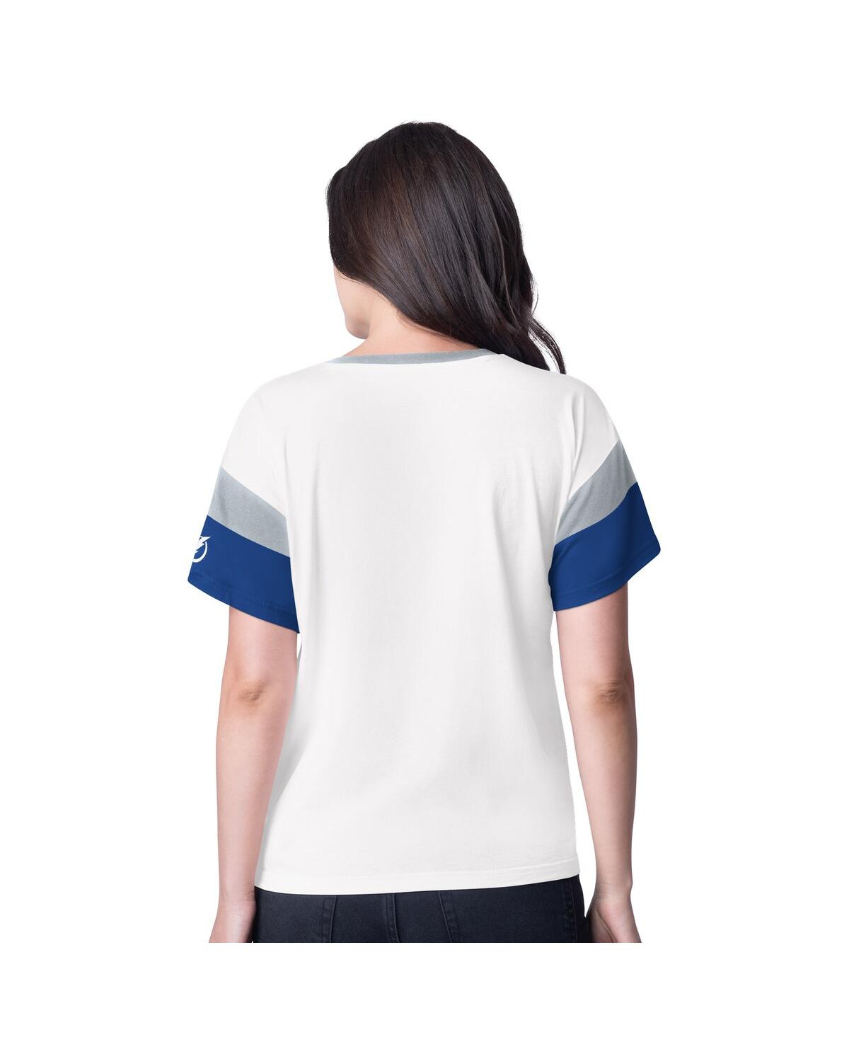 G-iii 4her By Carl Banks Women's White Tampa Bay Lightning Rink Oversized Rhinestone V-neck T-shirt In White