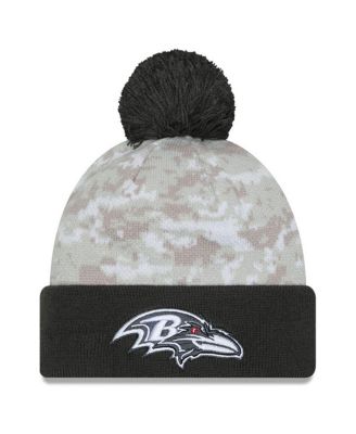 New Era - Men's White/Graphite Baltimore Ravens 2024 Salute To Service Digital Camo Cuffed Pom with Knit Hat