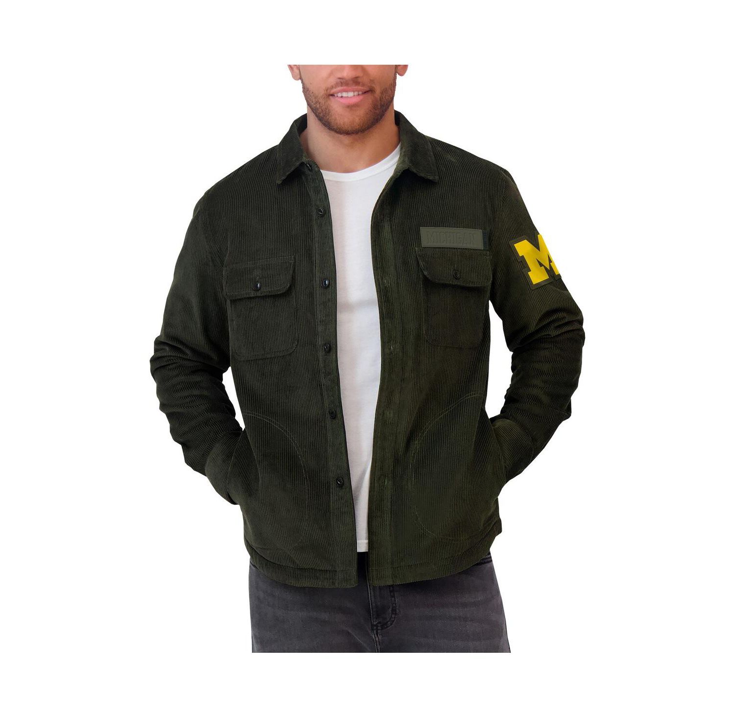 Men's Olive Michigan Wolverines Corduroy Full-Button Shacket