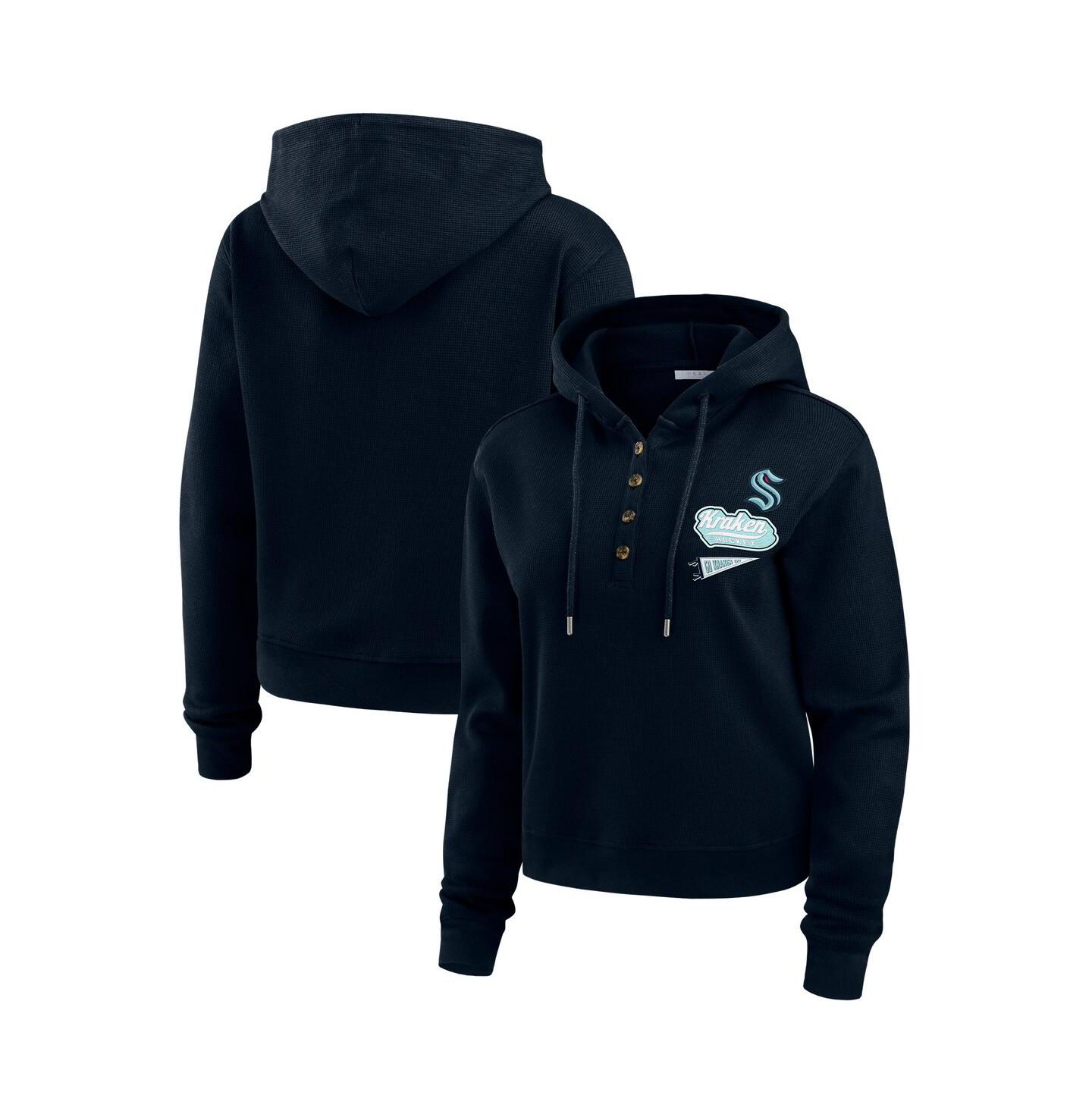 Женское худи WEAR by Erin Andrews Deep Sea Blue Seattle Kraken Waffle-Knit Pullover — фото 1