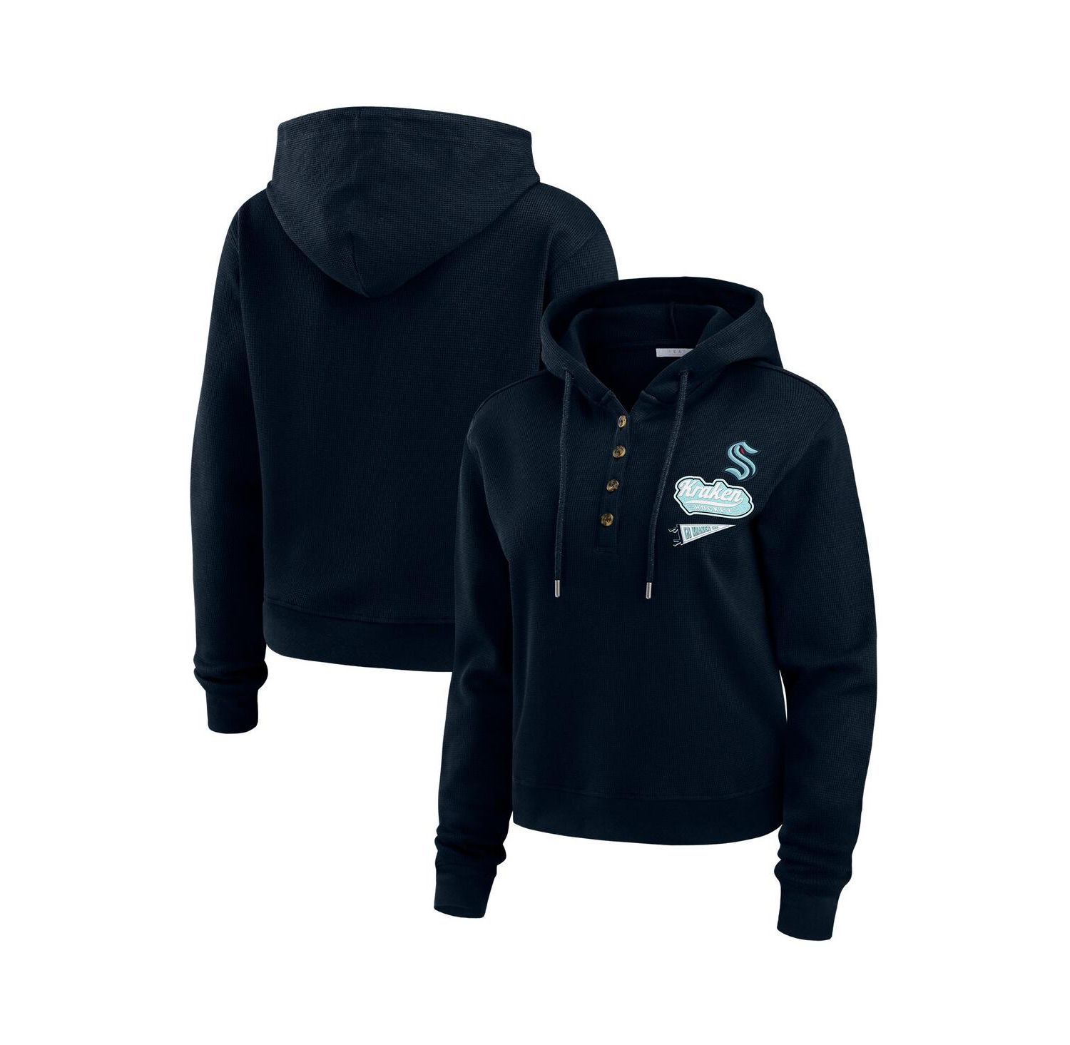 Women's Deep Sea Blue Seattle Kraken Waffle-Knit Pullover Hoodie